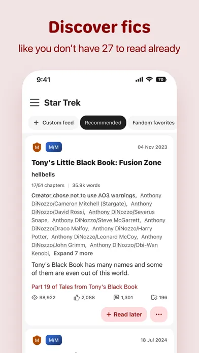 Capturas de tela do AO3 Fanfiction Reader | 3AM