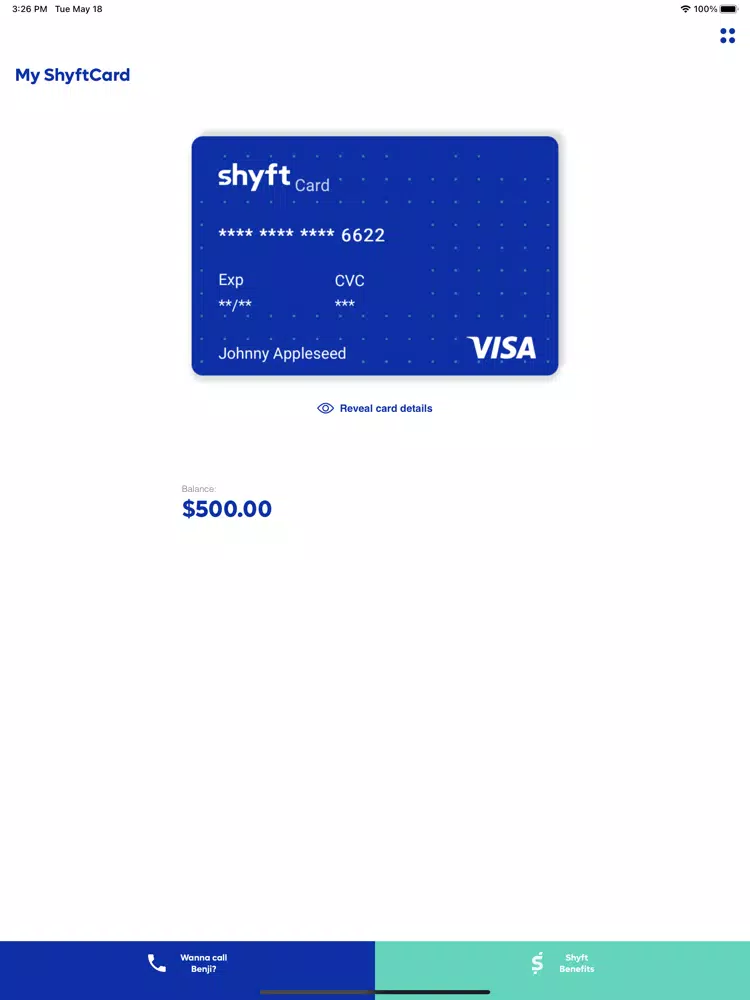 Tangkapan layar Shyft Card iPad 