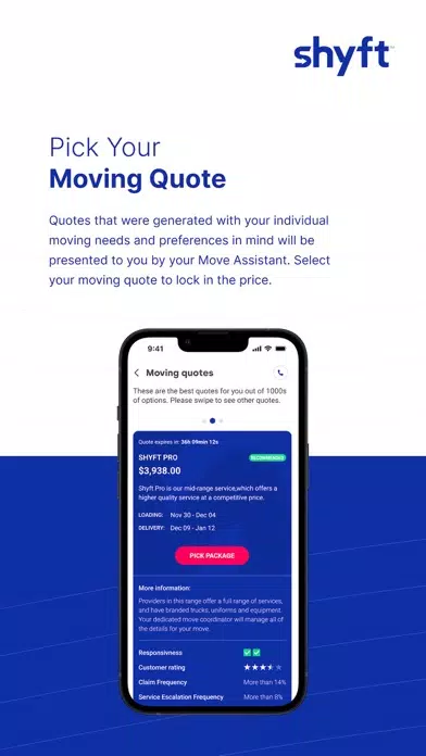 Zrzuty ekranu ShyftNext - Moving Quotes