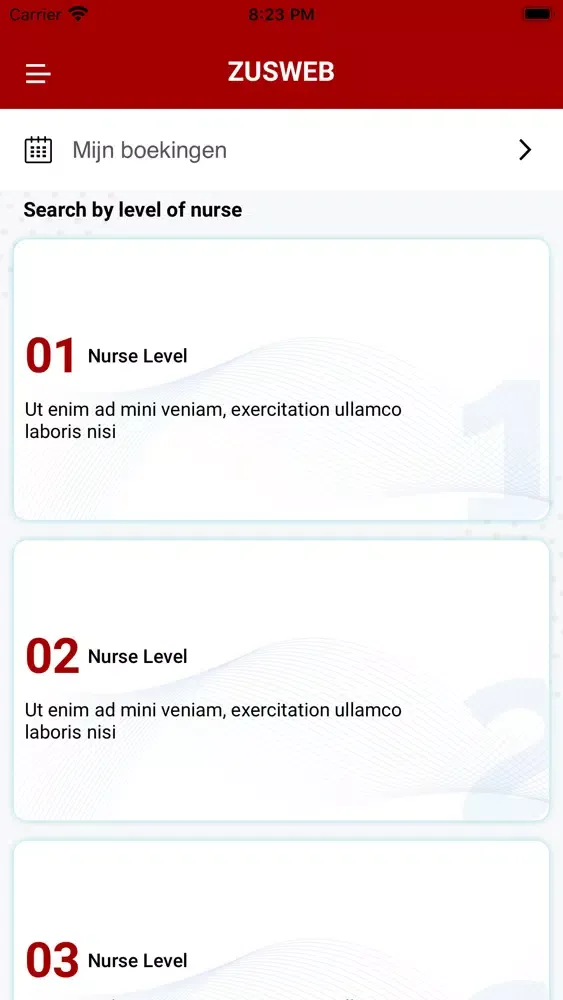 Capturas de tela do Zusweb voor instellingen