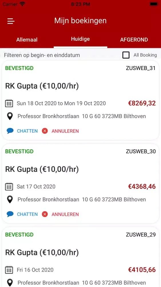 Capturas de tela do Zusweb voor instellingen