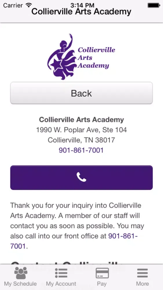 Ảnh chụp màn hình của Collierville Arts Academy