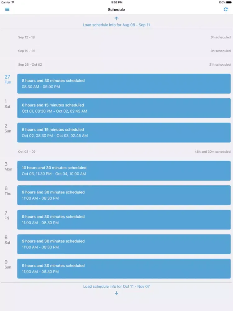 Tangkapan layar Employee Schedules by SICOM iPad 