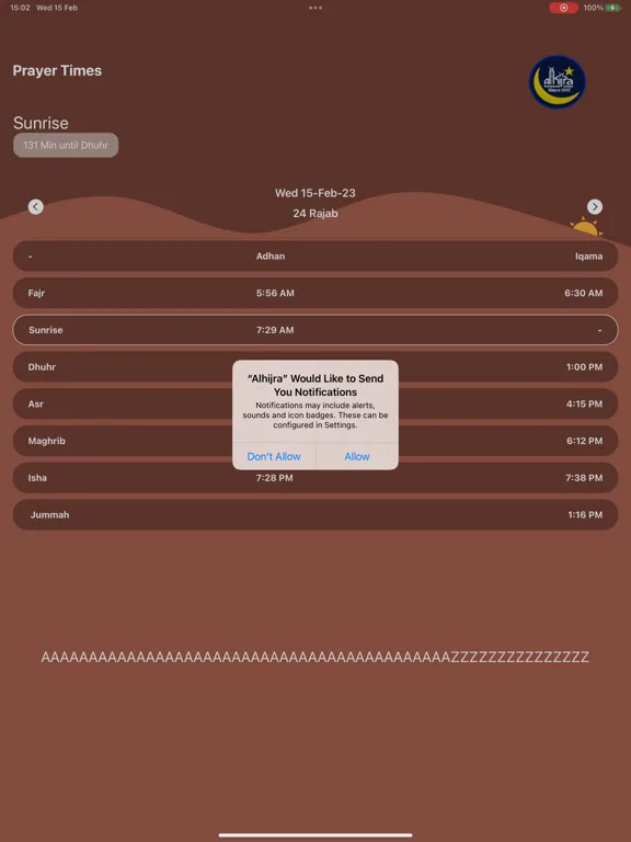 Tangkapan layar Alhijra iPad 