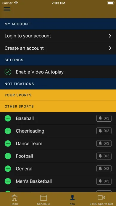 Capturas de tela do ETBU Athletics
