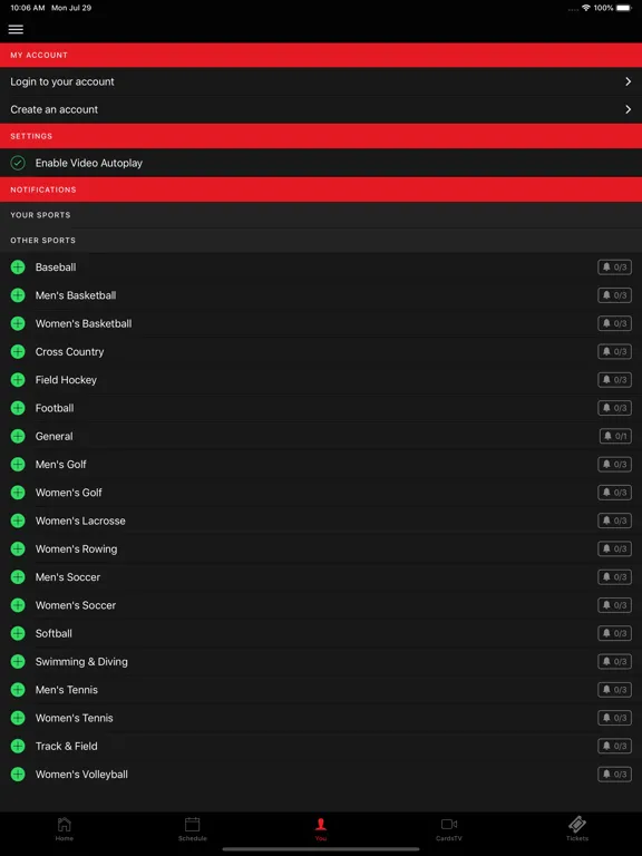 Tangkapan skrin Louisville Cardinals iPad 