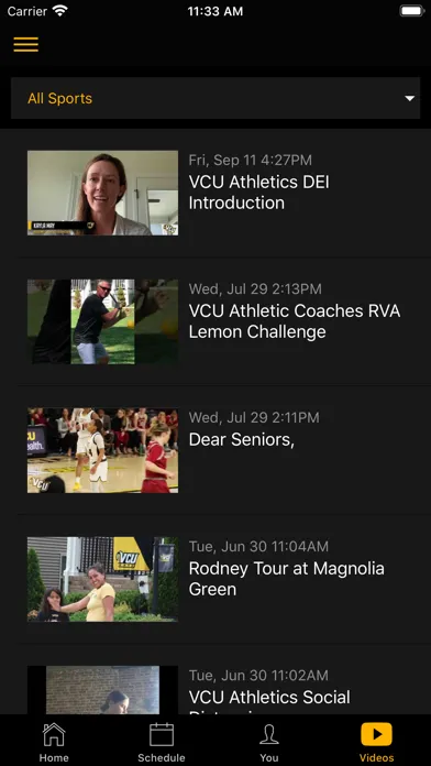 Capturas de tela do VCU Athletics