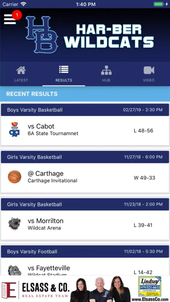 Capturas de tela do Har-Ber Wildcats Athletics
