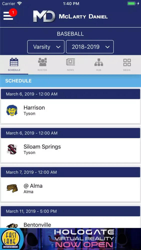 Capturas de tela do Har-Ber Wildcats Athletics