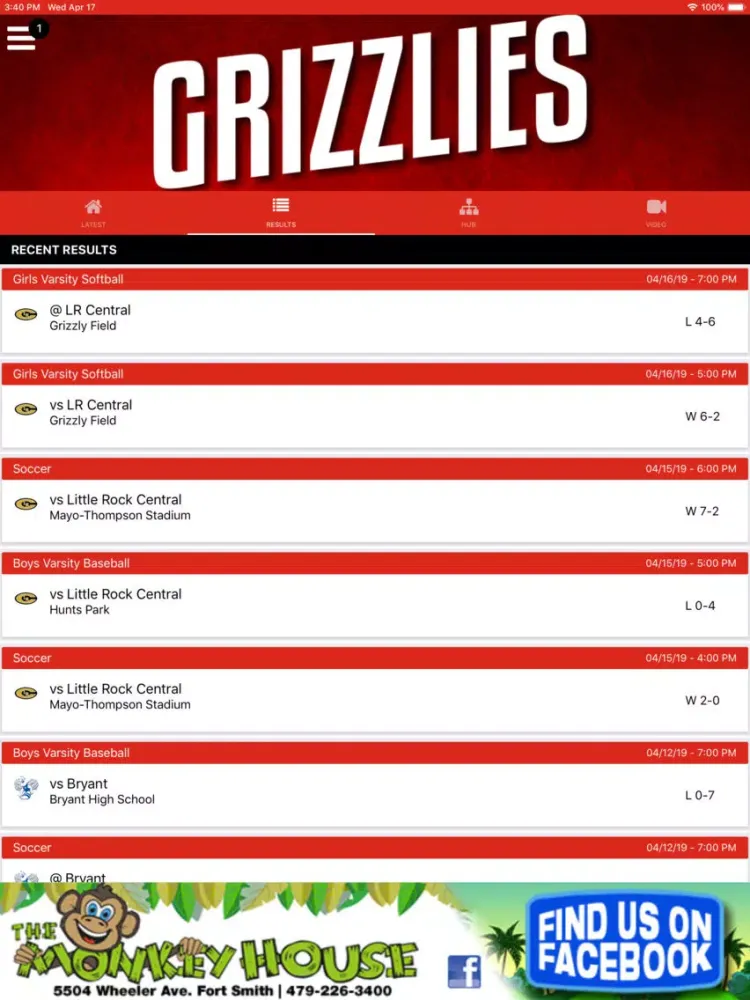 Tangkapan skrin Northside Grizzlies Athletics iPad 