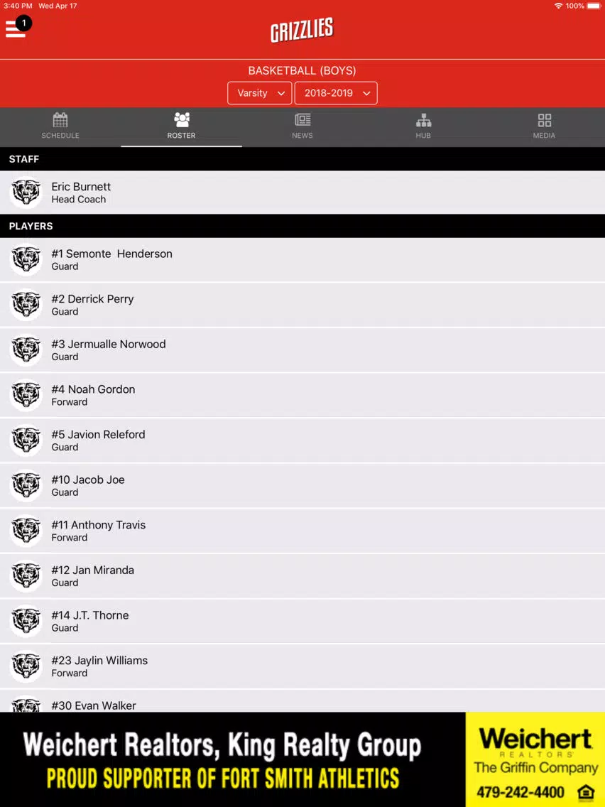 Northside Grizzlies Athletics iPad 应用截图