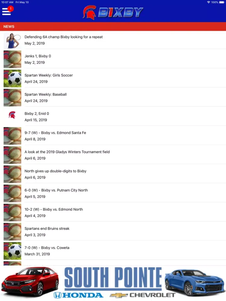 Capturas de tela do Bixby Spartan Athletics iPad 