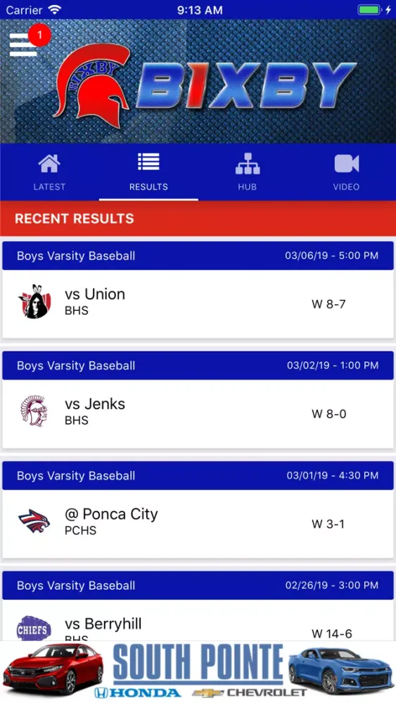 Capturas de tela do Bixby Spartan Athletics