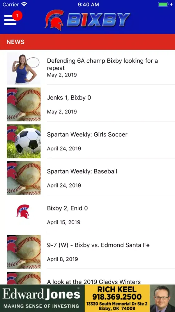 Capturas de tela do Bixby Spartan Athletics