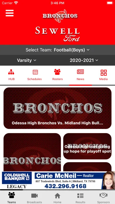 Capturas de tela do Odessa Bronchos Athletics