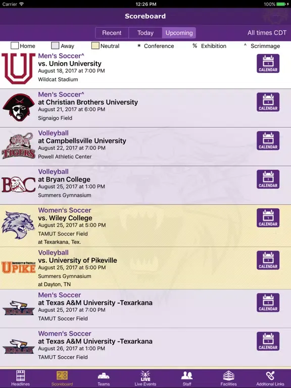Bethel University Athletics iPad  Screenshots