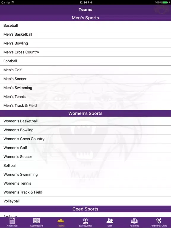 Bethel University Athletics iPad  Screenshots