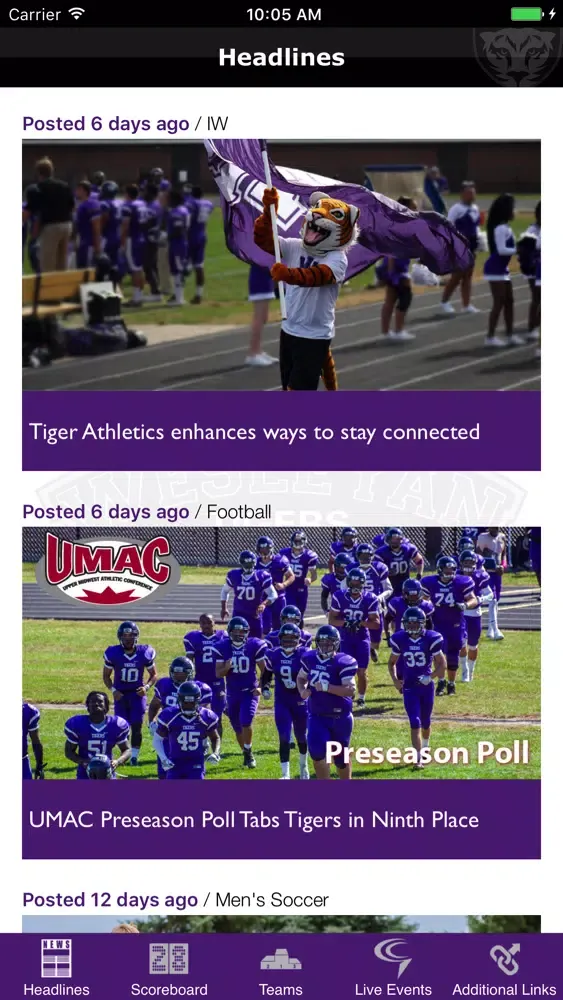 Tangkapan skrin Iowa Wesleyan Tigers Athletics
