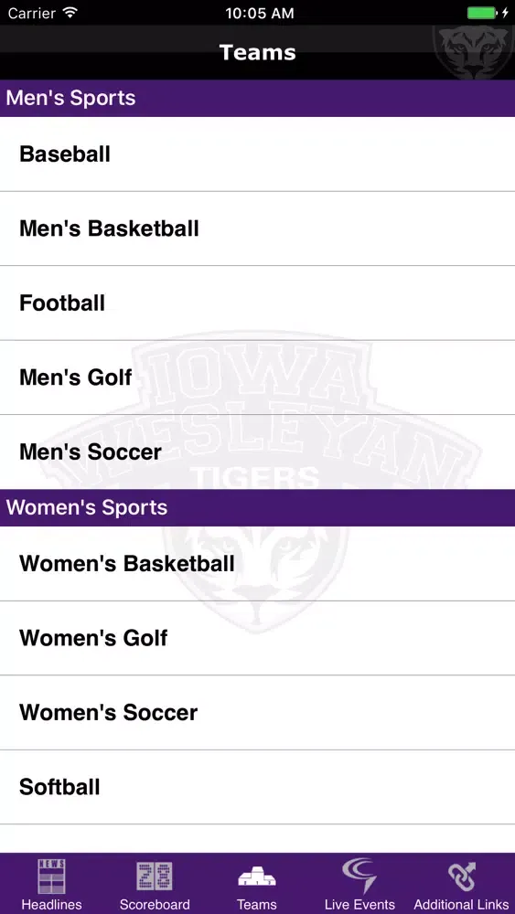 Tangkapan skrin Iowa Wesleyan Tigers Athletics
