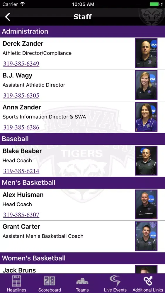 Tangkapan skrin Iowa Wesleyan Tigers Athletics