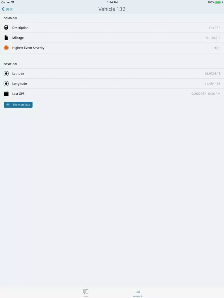 Railigent Fleet Monitoring iPad  Screenshots