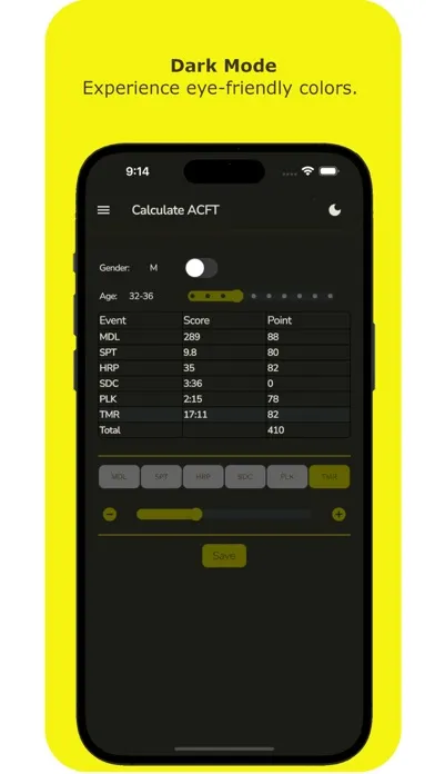 Captures d'écran de ACFT Calculator: Score,Chart