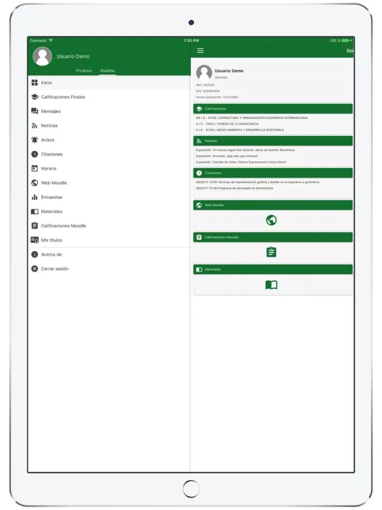 Tangkapan skrin Academic Mobile UAM iPad 