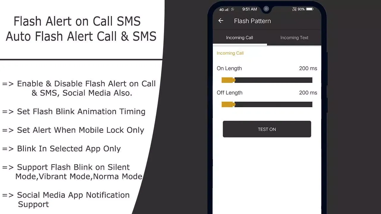 Auto Flash Alert On Call Sms Screenshots