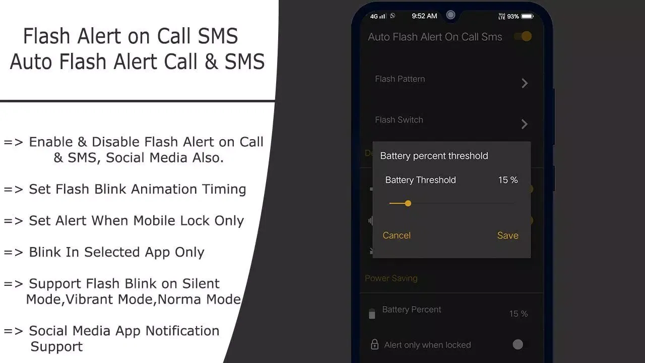 Auto Flash Alert On Call Sms Screenshots