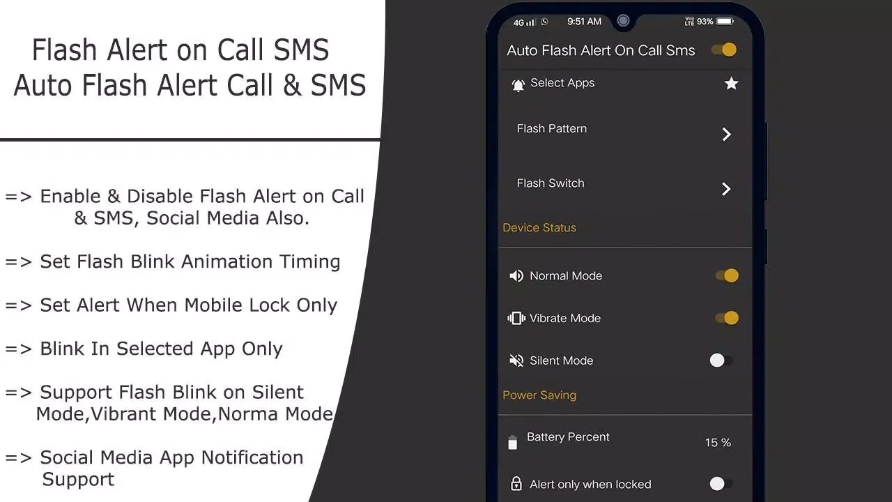 Auto Flash Alert On Call Sms Screenshots