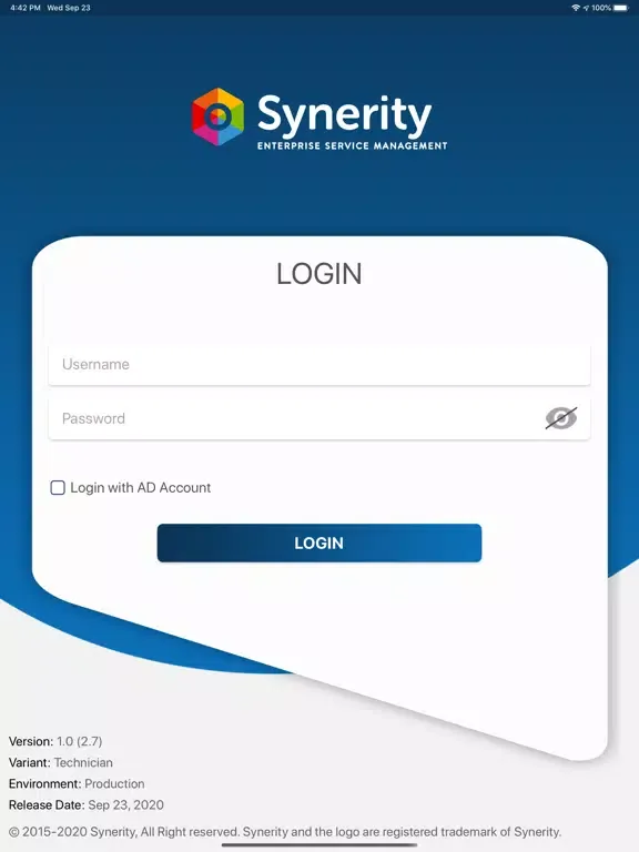 Capturas de tela do Synerity Technician iPad 