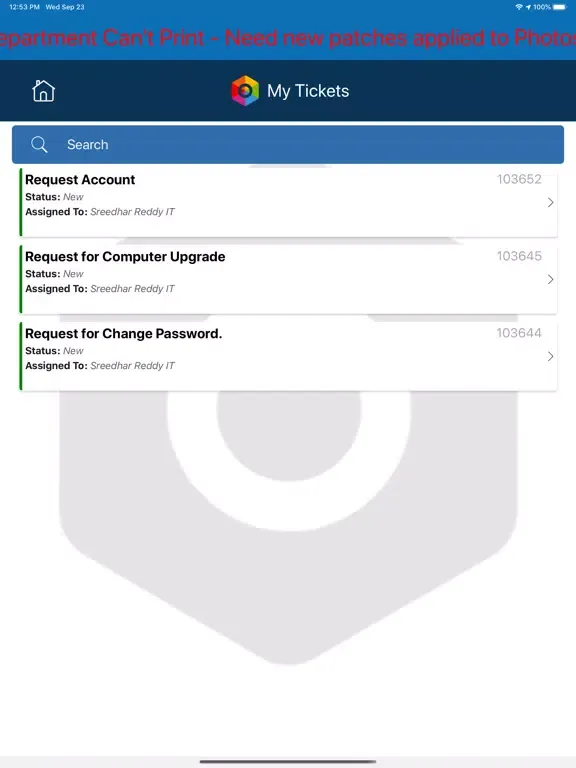 Capturas de tela do Synerity Technician iPad 