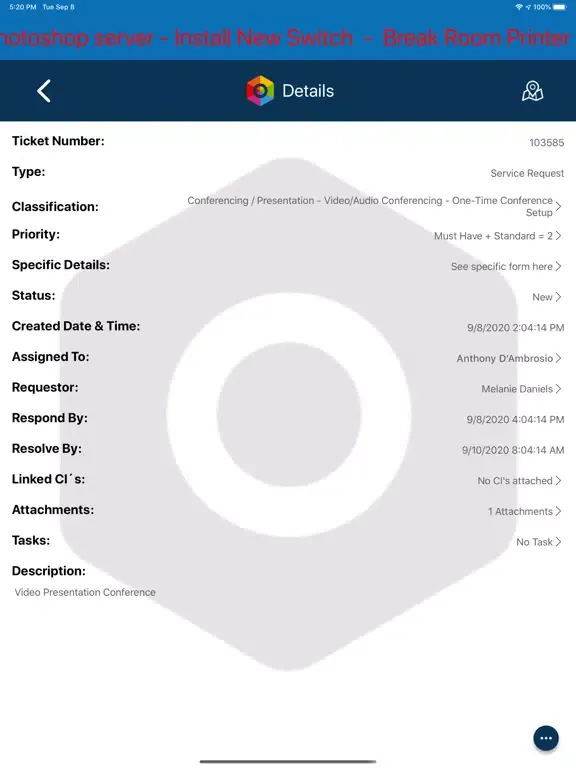 Capturas de tela do Synerity Technician iPad 