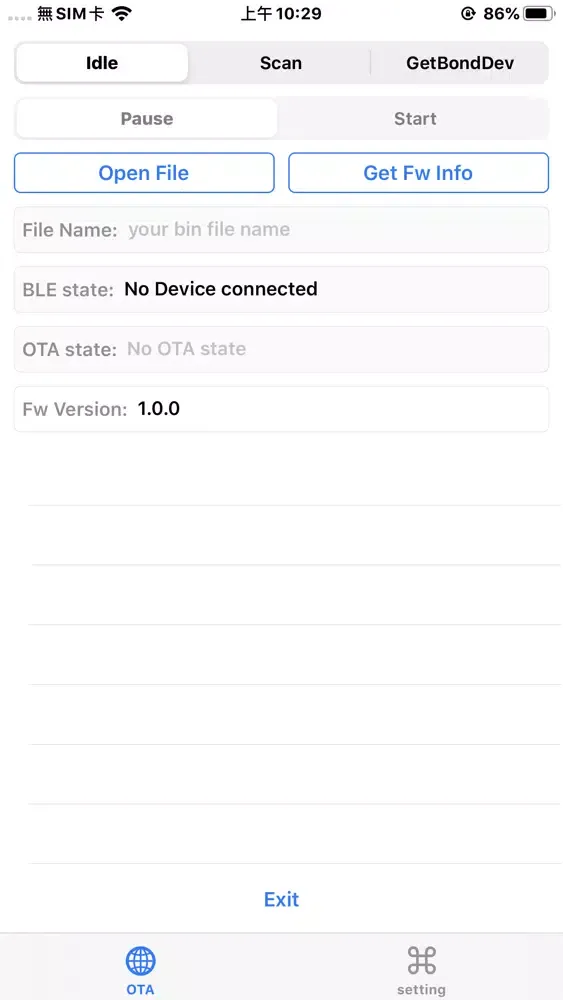 SMD286x BLE OTA Ekran Görüntüleri