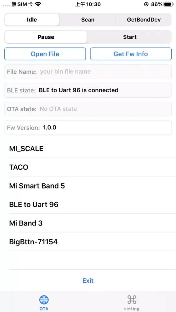 SMD286x BLE OTA Ekran Görüntüleri