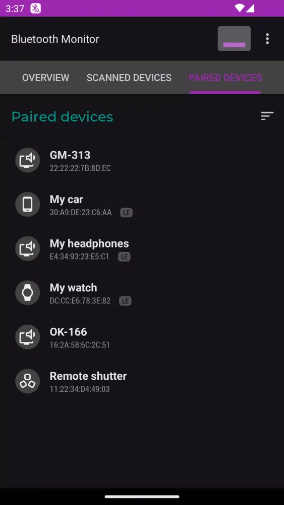 Capturas de pantalla de Bluetooth Monitor