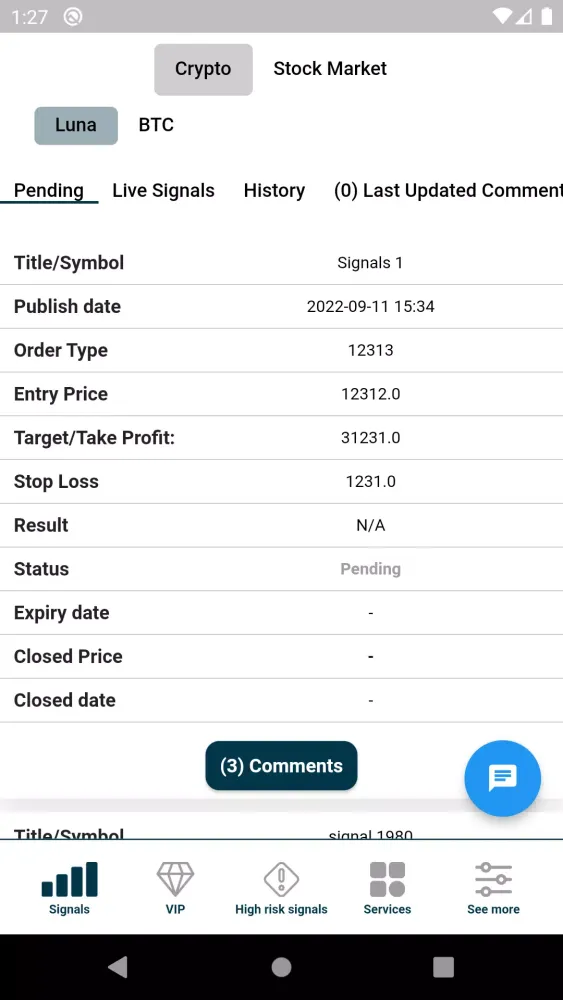 Capturas de tela do Markets Signals