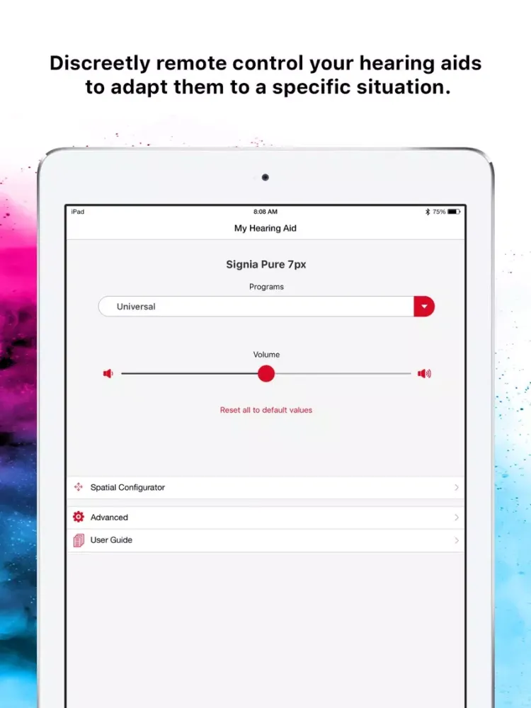 Tangkapan skrin Signia myHearing iPad 