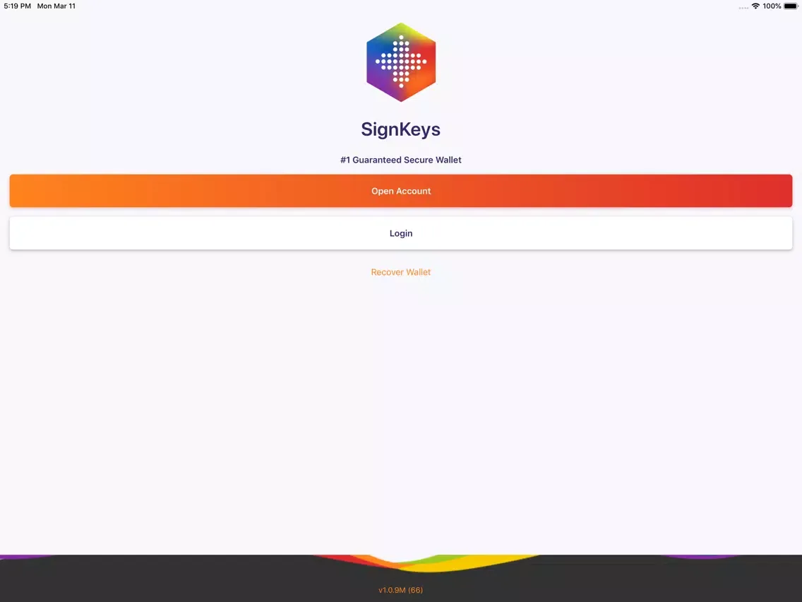 Tangkapan skrin SignKeys Secure Wallet iPad 