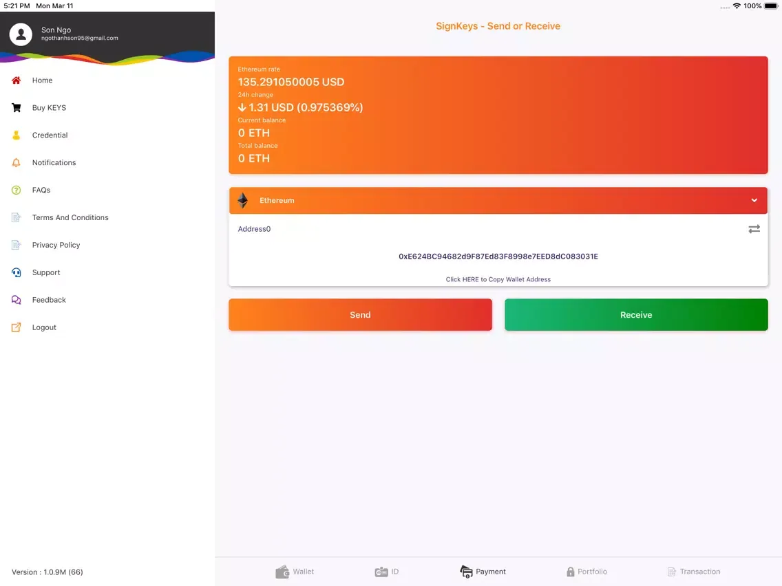 Tangkapan skrin SignKeys Secure Wallet iPad 
