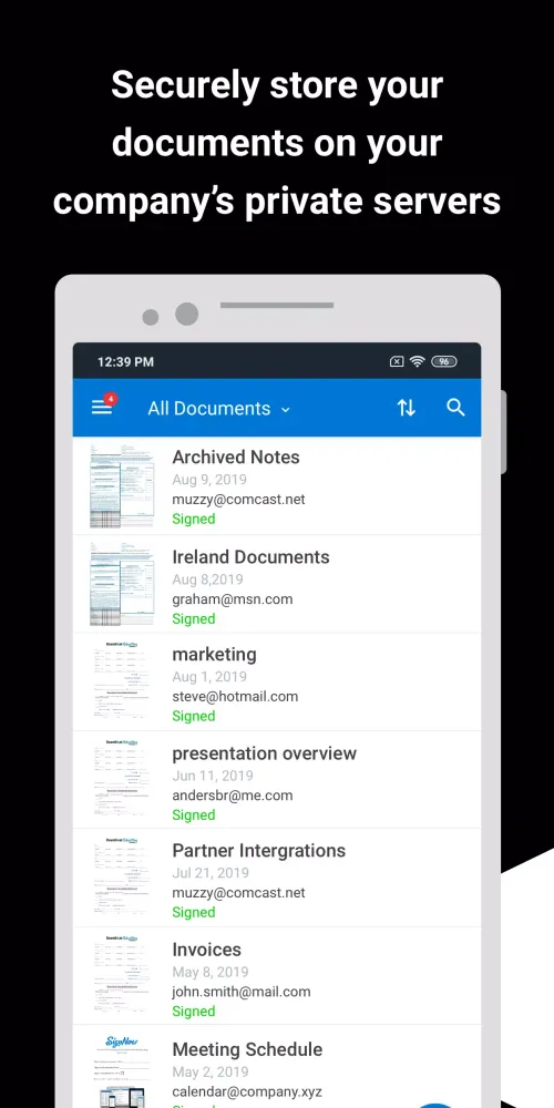 Zrzuty ekranu SignNow Private Cloud
