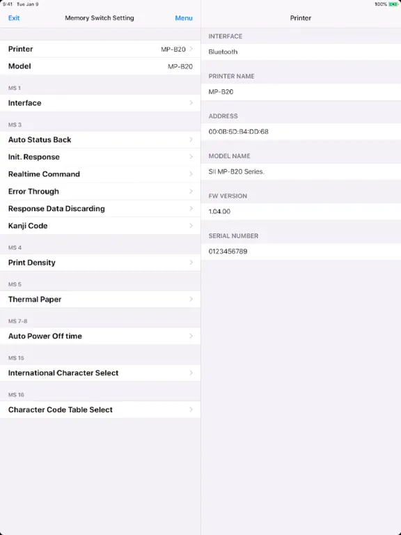 SII MP-B Utility iPad  स्क्रीनशॉट