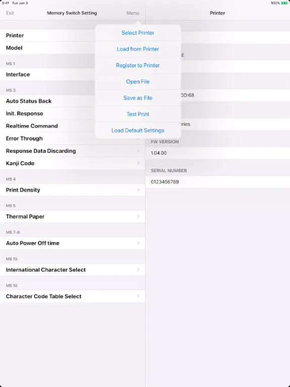 SII MP-B Utility iPad  स्क्रीनशॉट