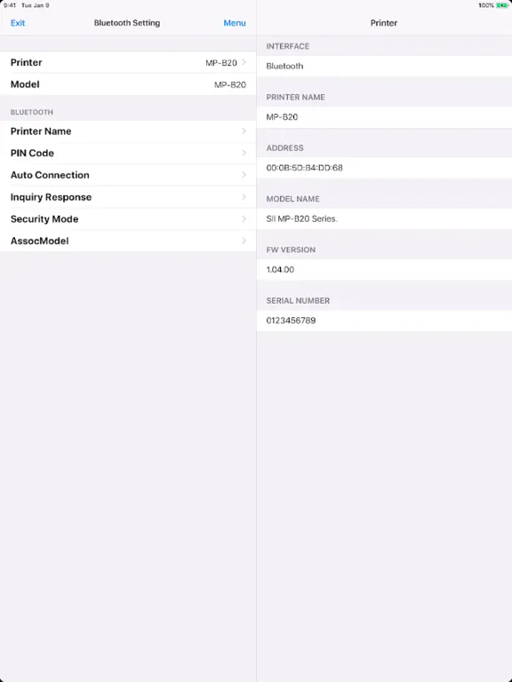 SII MP-B Utility iPad  स्क्रीनशॉट