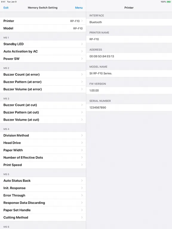 Capturas de pantalla de SII RP Utility iPad 