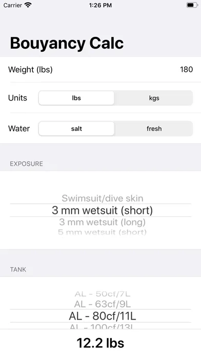Zrzuty ekranu Buoyancy Calc