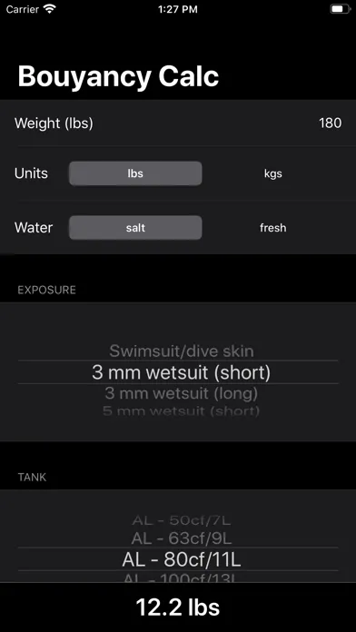 Zrzuty ekranu Buoyancy Calc