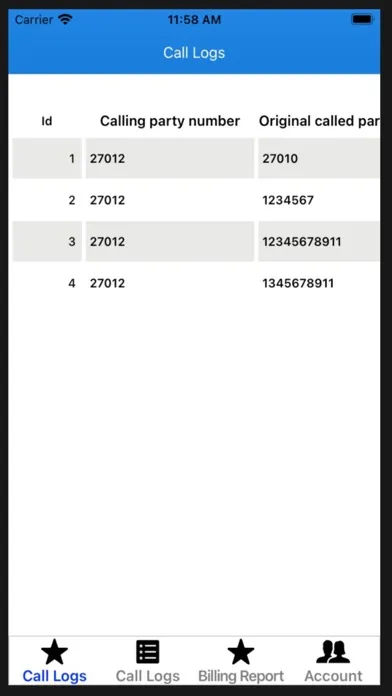 Call Logs and Billing スクリーンショット
