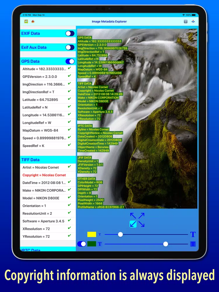Capturas de pantalla de Image Metadata Explorer iPad 
