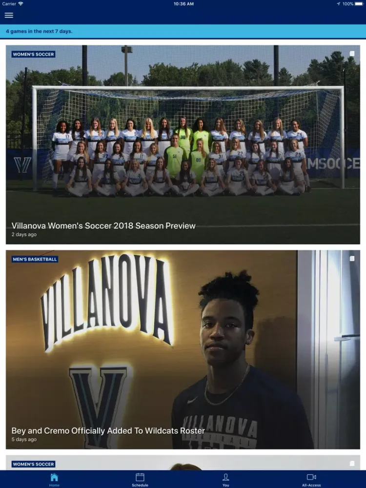 Captures d'écran de Villanova Athletics iPad 